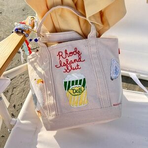 Hand-Painted Coastal Canvas Boat Tote Bag with Bag Charm